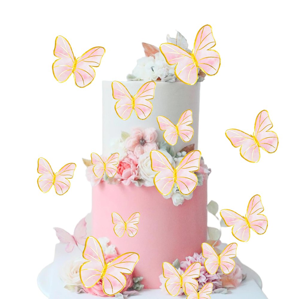 10PCS Pink & Gold 3D Butterfly Cupcake Decorations Set, Vivid Butterfly Cake Topper, Cupcake Topper for Girls Women's Birthday Wedding Anniversary Party Cake Wall Dessert Table