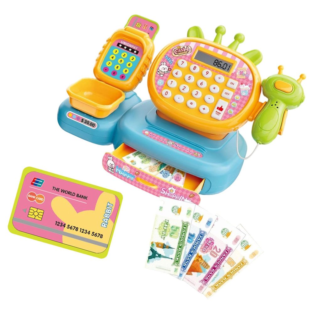 Vdaxvme Kids Supermarket Checkout Set with Realistic Scanner Early Mathematics Learning Tool and Compact Storage from 3 to 6 Imagine Supermarket Checkout to Play
