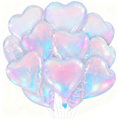 TONIFUL 15Pcs 18 Inch Iridescent Balloons Iridescent Heart Shape Foil Mylar Banners Decoration for Birthday Valentine's Day Wedding Bridal Shower Anniversary Engagement Party Supplies