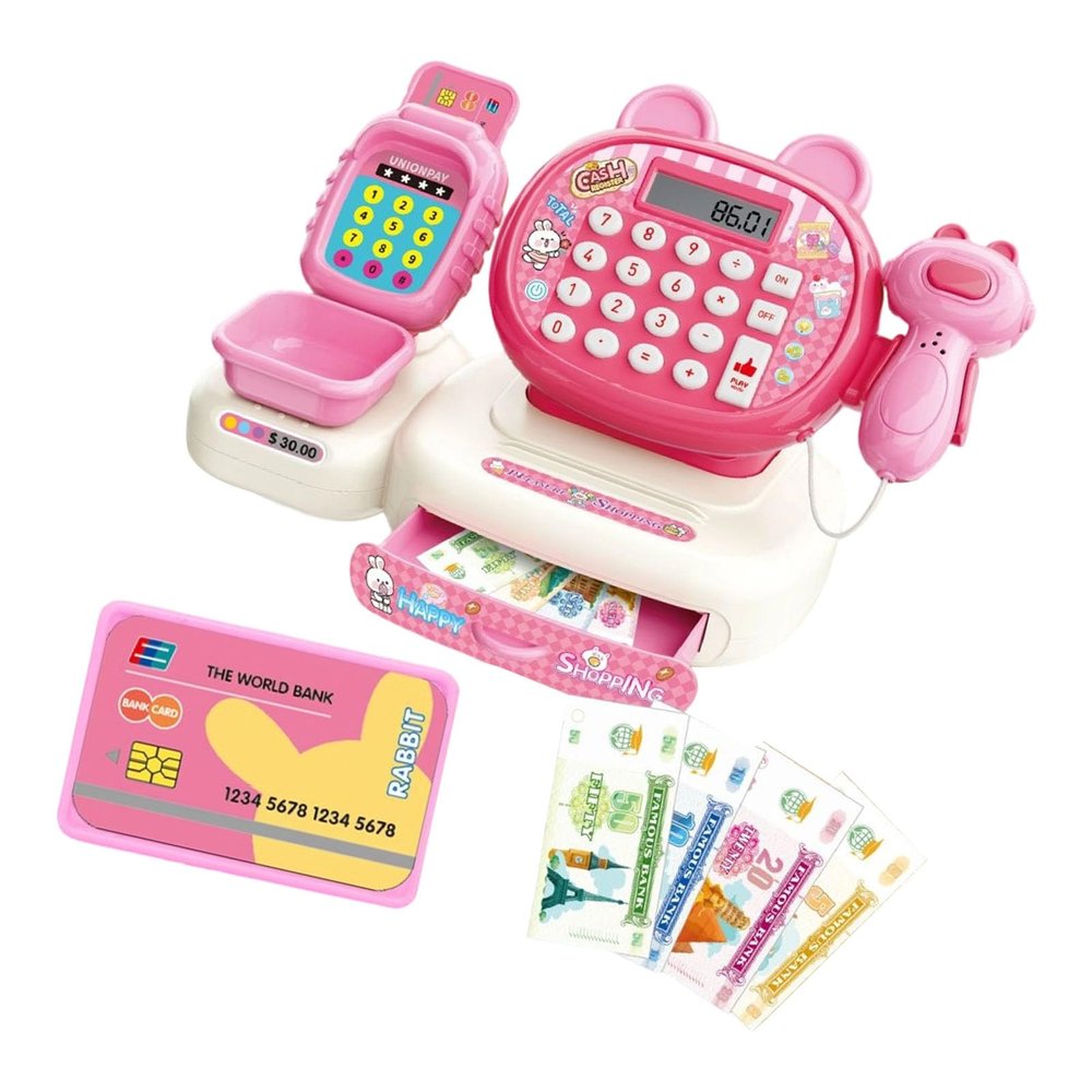 Vdaxvme Kids Supermarket Checkout Set with Realistic Scanner Early Mathematics Learning Tool and Compact Storage from 3 to 6 Imagine Supermarket Checkout to Play