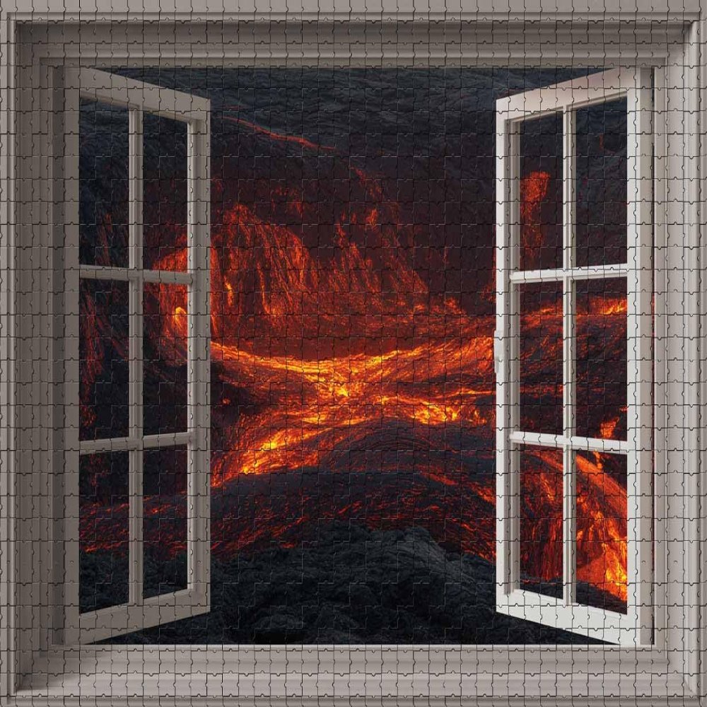 1000 Piece Jigsaw Puzzle for Adults Window View - Molten Lava Flow Challenging and Intense, Powerful Puzzle Game for Volcano Enthusiasts Wall Decor Gift Family Game Night Fun