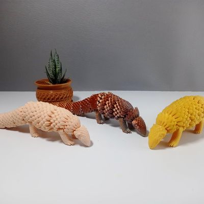 3D Printed Flexible Pangolin Toy  Articulated Fidget Animal, Stress Relief Desk Toy & Collectible  Colors Blue & Orange & Gold, Small: 180mm (Length)