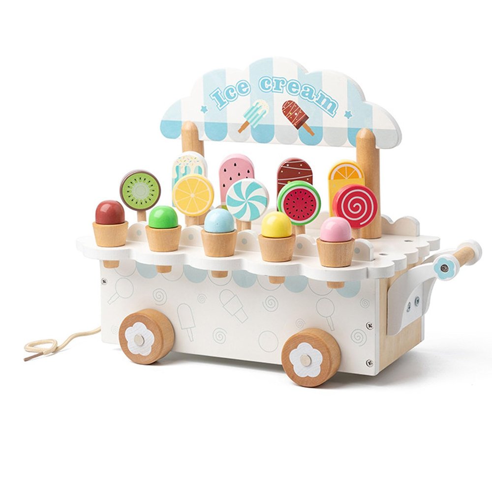 Alomejor Ice Cream Cart for Kids, Food Store with Storage Trolley, Educational Shop Toy for Boys Girls