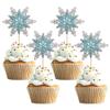 12PCS Glitter Snowflake Cupcake Toppers Set, Festive Cake Decorations for Winter Parties,Blue & Silver Snowflake Cupcake Toppers view 1