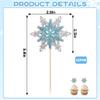 12PCS Glitter Snowflake Cupcake Toppers Set, Festive Cake Decorations for Winter Parties,Blue & Silver Snowflake Cupcake Toppers view 4