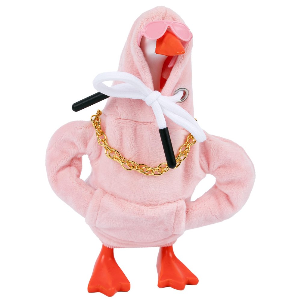 3 Pcs Desk Goose Outfits Set, Pink Hoodie Glasses Chain for 7 Inch Desktop Goose, Mini Desk Geese Clothes Costume Clothing Accessories for 7 Inches Tabletop Magnetic Geese Statue Table Decor