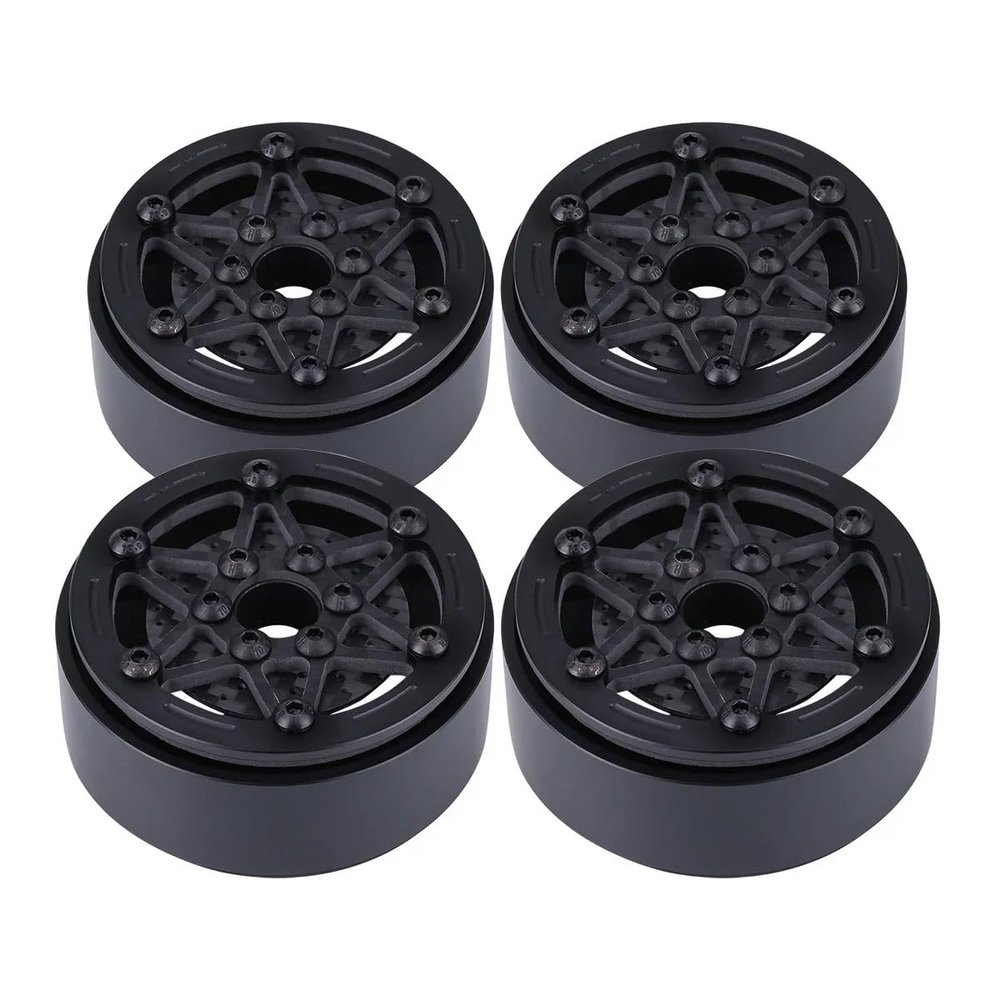 4Pcs 1.9 Inch Carbon Fibre Beadlock Wheels Rim with Brake Rotors for 1/10 RC Crawler SCX10 TRX4 Capra Cheater Rigs 1.9S LCG DIY(Black A)