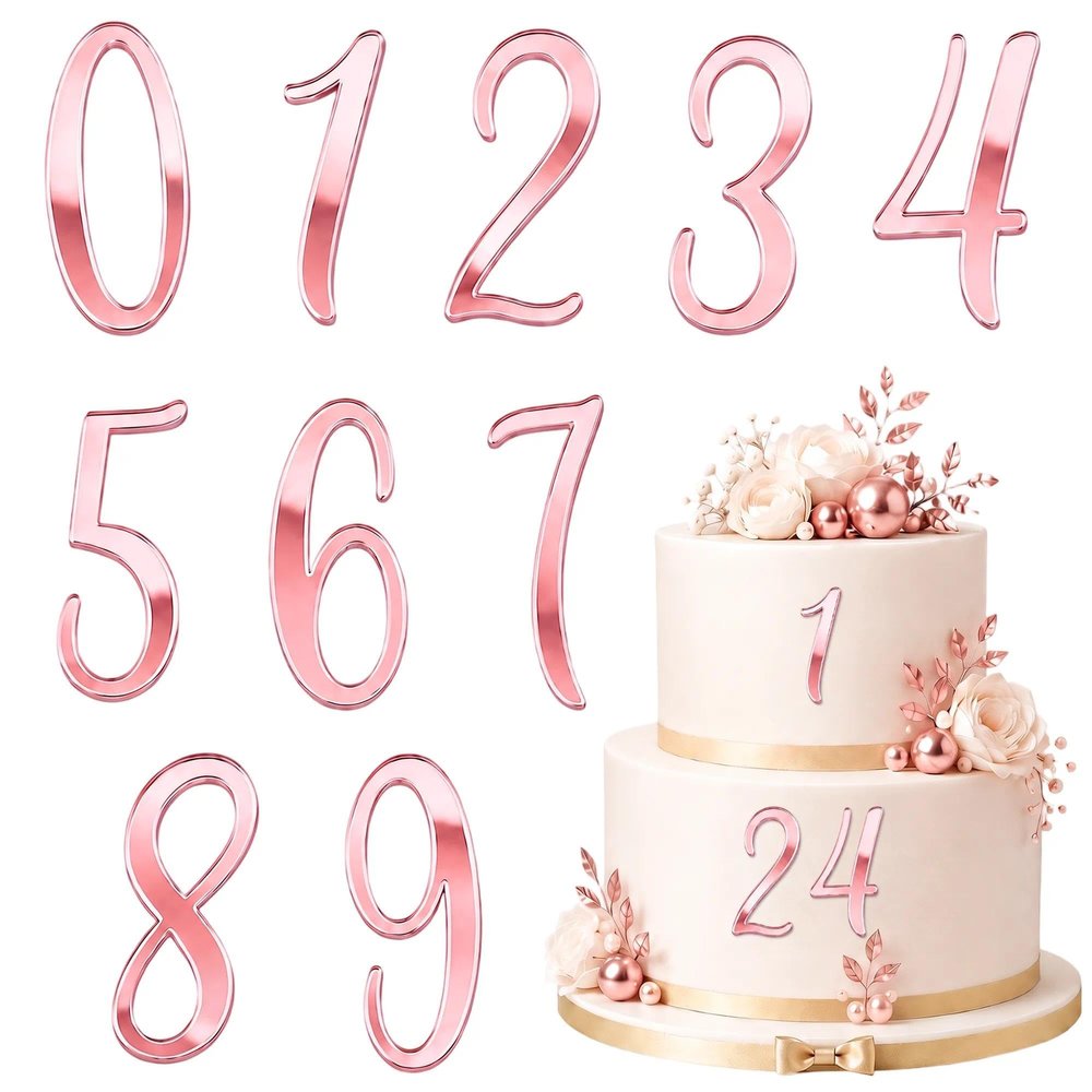 0-9 Number Cake Toppers Set, 10PCS Rose Gold Acrylic Cake Decoratons, Party Decoraton for Birthday & Anniversary