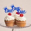 12PCS One Cupcake Toppers Set, Blue Glitter "One" Cake Toppers with Crown, Dessert Decorations for Boy's 1st Birthday Party view 2