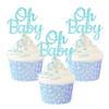 12PCS Blue Glitter "Oh Baby" Cupcake Toppers Set, Shiny Baby Boy Cake Decoration, No assembly Cupcake Decors for Gender Reveal Party view 1
