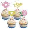 12PCS Teapot & Teacup Cupcake Toppers, Tea Party Themed Cupcake Decors Set, Elegant Cake Decoration for Afternoon Tea Events view 1