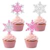 12PCS Glitter Snowflake Cupcake Toppers Set, Pink & Silver Snowflake Birthday Cake Topper, Cupcake Decorations for Winter Parties view 1
