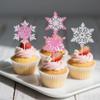 12PCS Glitter Snowflake Cupcake Toppers Set, Pink & Silver Snowflake Birthday Cake Topper, Cupcake Decorations for Winter Parties view 2
