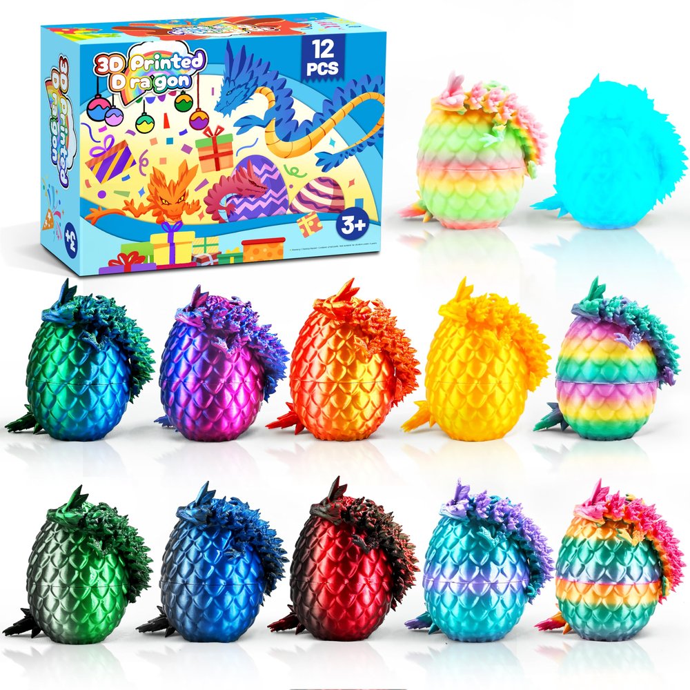 Cybermaker 12PCS 3D Printed Dragon Easter Eggs, Valentines Day Gifts for Kids, 3D Printing Toys for Kids, Fidget Toy for Adults Teens Boy Birthday Gifts Cool Easter Basket Stuffers