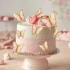 10PCS Pink & Gold Butterfly Cake Decorations, Lively 3D Butterflies Cupcake Decor for Birthday Anniversary Wedding Party Wall Decorations, Delicate Cake Decoration for Girl Women Parties view 2