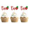 12PCS Strawberry Two Cupcake Toppers, Glitter Cake Decoration for 2nd Birthday, Lovely Cake Decor for Birthday Party Desserts view 1