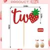 12PCS Strawberry Two Cupcake Toppers, Glitter Cake Decoration for 2nd Birthday, Lovely Cake Decor for Birthday Party Desserts view 4