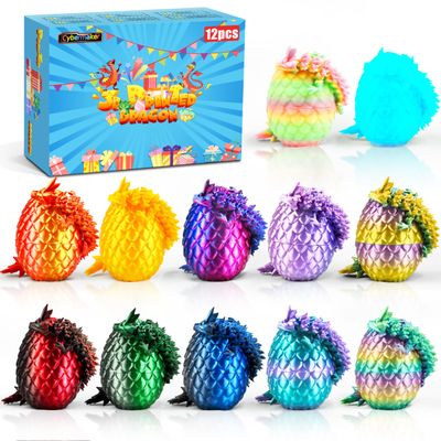 Cybermaker 12PCS Easter Eggs 3D Printed Dragon Toys Eggs, Easter Basket Stuffers Fun Gifts, 3D Printing Toys for Kids, Fidget Toy for Adults Teens Boy Gifts Christmas Stocking Stuffers