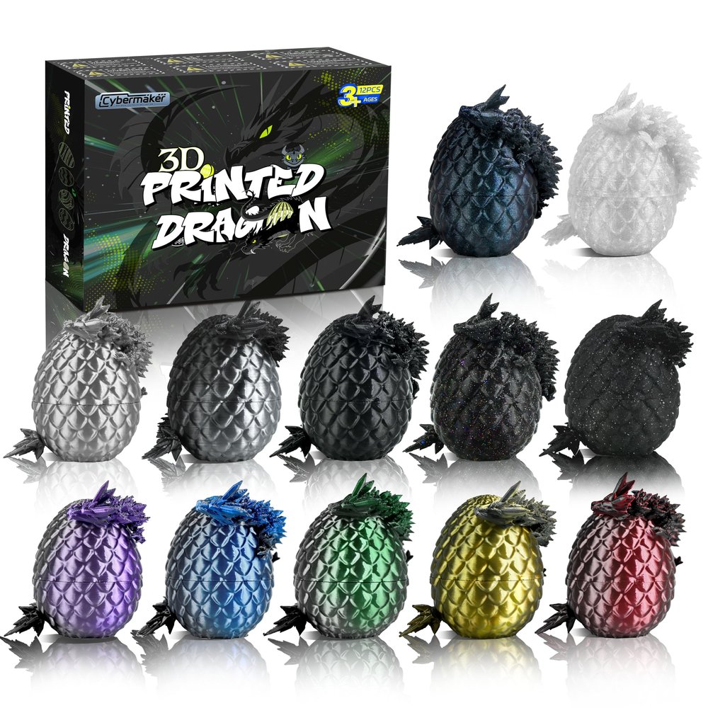 Cybermaker 12PCS Black 3D Printed Dragon Toys Eggs with Dragon Inside, Dark Fantasy Collectible Toys, Cool Stuff Fun Gifts, Fidget Toy for Kids Adults Teens Boy Gifts Christmas Stocking Stuffers