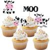 12PCS Cute Cow & "MOO" Cupcake Toppers, Glitter Paper Cow Cupcake Decors in various styles, Adorable Cake Decorations for Farm-Themed Parties view 1
