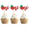 12PCS Strawberry One Cupcake Toppers, Glitter Cake Decoration for 1st Birthday Party, Lovely Cake Decor for Birthday & Anniversary Party Desserts view 1