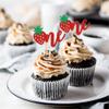 12PCS Strawberry One Cupcake Toppers, Glitter Cake Decoration for 1st Birthday Party, Lovely Cake Decor for Birthday & Anniversary Party Desserts view 2