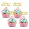 12PCS Gold Glitter "Happy Anniversary" Cupcake Toppers, Elegant Cupake Decorations with Heart-shape, Wedding, Company Anniversary Party, Birthday Party Decors view 1
