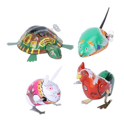 BRIGHTFUFU 4Pcs Vintage Style Clockwork Animal Model for Safe Iron Sheet Wind-up Playthings to Enhance Coordination and Imagination Hold Retro Tinplate Figures