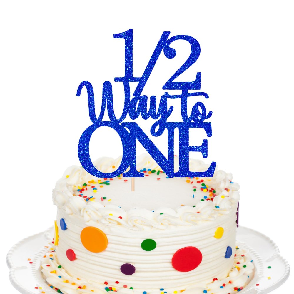 1/2 Way to ONE Cake Topper, Blue Glitter Paper Cake Decoration, Charming Party Decoration for 6-Month Milestone