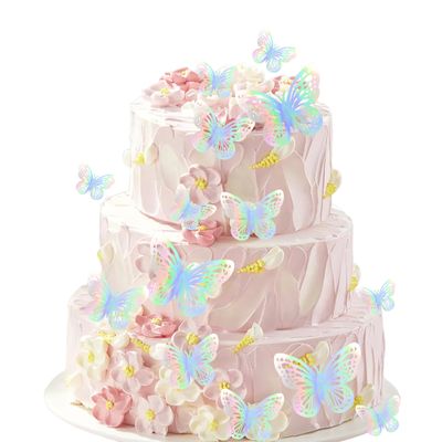 12PCS Silver Colorful Butterfly Cupcake Toppers Set, 3D Butterfly Birthday Party Cake Decorations, Decor for Baby Shower Anniversary Party Wedding Cupcake Dessert Table
