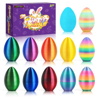 Cybermaker 12 PCS 3D Printed Dragon Easter Empty Eggs, 2.36" Empty Eggs Fillable Eggshells for Easter Egg Hunt, Basket Fillers, Treats, Party Favor Supplies, Classroom Prizes