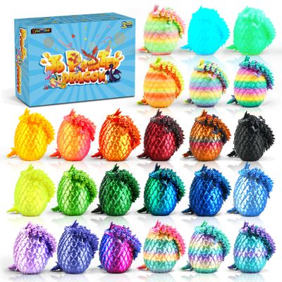 Cybermaker 24PCS 3D Printed Dragon Toys Eggs with Dragon Inside, Basket Stuffers for Boys & Girls, Easter Theme Party Favors, Easter Egg Hunt, Classroom Prize Supplies Gifts