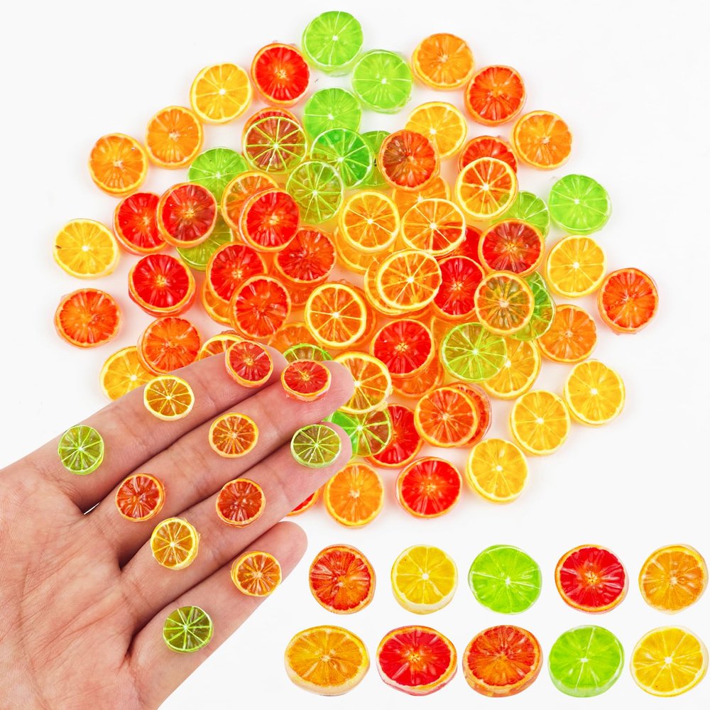 100 Pieces Tiny Lemon Slices for Dollhouse Micro Resin Fruit Decor for Crafts Mini Things for Fairy Garden Micro Landscaping Decoration