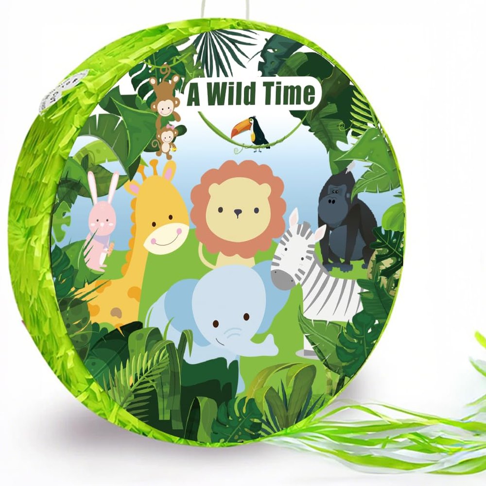 Animal Piatas 14.2 inch Foldable Animal Jungle Mexican Safari Piatas Wild Rabbit bunny Parrot Monkey Giraffe Lion Zabra Elephant Zoo Themed Birthday Party Decoration