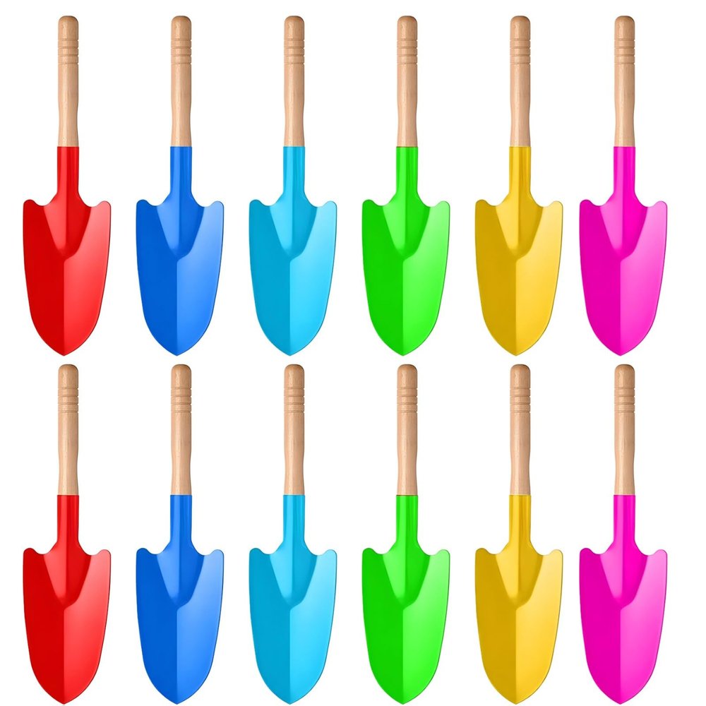 12-Pack Kids Toy Shovels, Metal Sand & Gardening Shovels, Iron Pointed Blades, Available in Assorted Colors