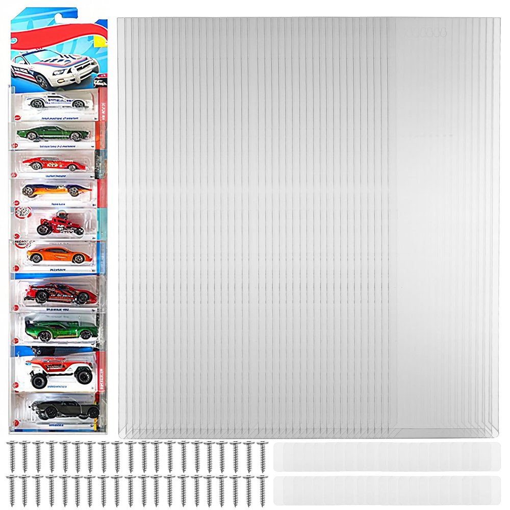 40 Pcs Clear Display Case for Packaged Model Cars,Model Car Display Cases Wall Mount-Holds up to 120 Cars,Toy Car Storage Organizer Compatible with Hot Wheels,Clear Model Car Display Case,16.7 x 4.4in