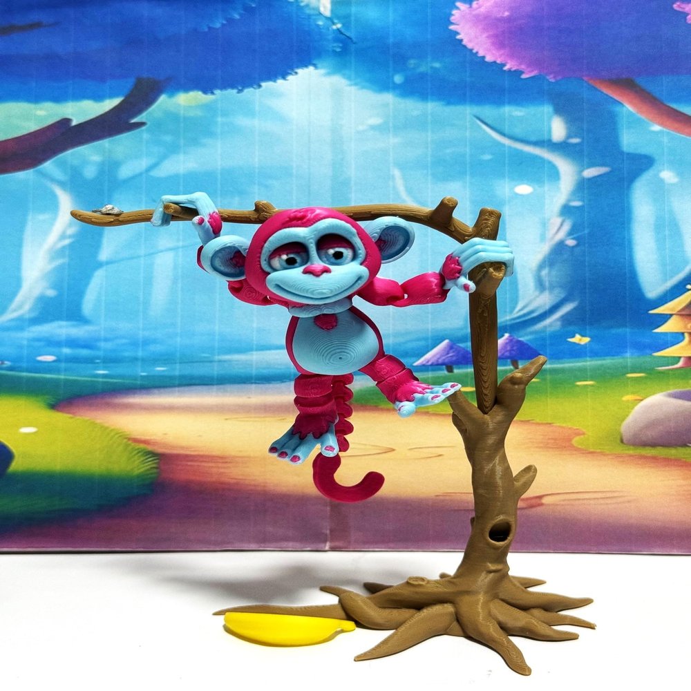 3D Printed Articulated Monkey Fidget Toy 3" Articulated Posable, Hangable Monkey, Stands on Its Own for Fun Poses and Display -AM-SM-PB
