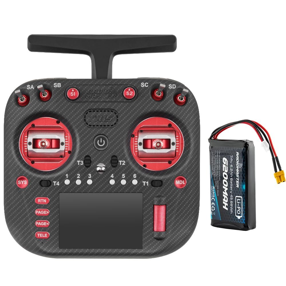 RADIOMASTER TX15 Max 3.5inch IPS Touchscreen Radio Controller ExpressLRS With AG02 CNC Hall Gimbal Built-in Gyro Microphone (Red FCC Mode 2 With 6200Mah)