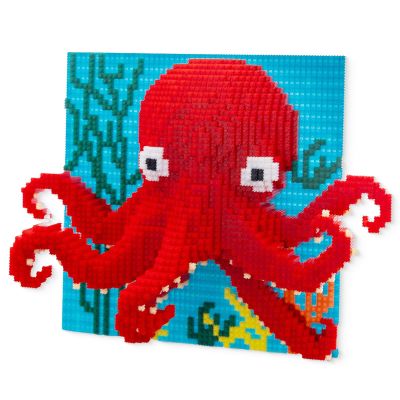 AHZILEI Octopus Building Block Wall Art & Table Display Kit  3D Red Octopus Mosaic Sculpture, Large Creative Home Decor Set for Teens & Adults, Ocean Animal Brick Wall Art Gift (9788 PCS)