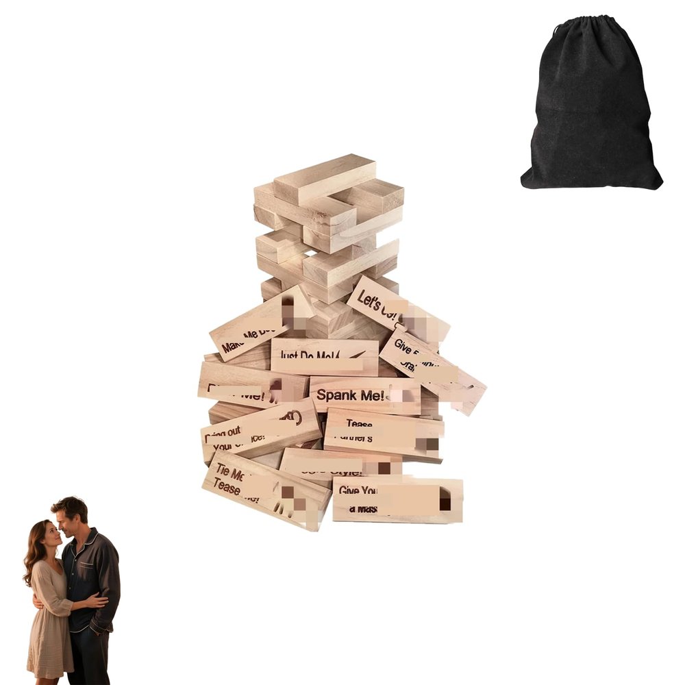 nichety 48 pcs Tower Games,Wooden Couples Date Night Stacking Block,for Valentine Lover Drunking Party Game with Romantic Activities