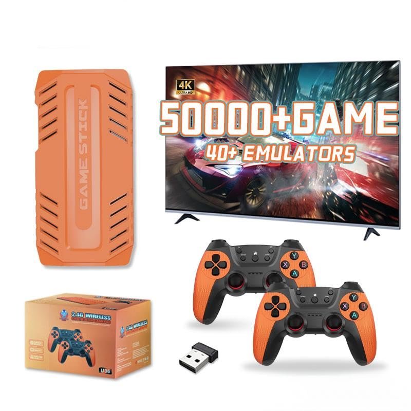 2025 U36 New Retro Game Console,50000+Games and 40 Emulators, with Dual 2.4G Wireless Controllers, Plug and Play 4K HD HDMI TV Game Stick (128GB)