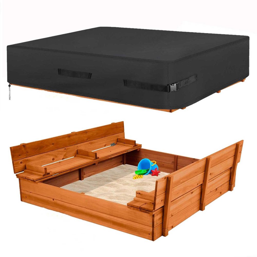 Outdoor Sandbox Cover, Square Sand Box Covers, Heavy Duty 600D Oxford Cloth Waterproof, Large Sandboxes Cover, Protect Sandbox Sand and Toys, Cover Only,Black,78"X78"X8"