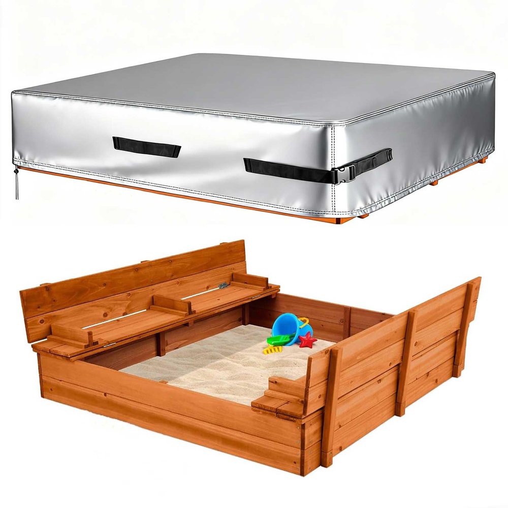 Outdoor Sandbox Cover, Square Sand Box Covers, Heavy Duty 600D Oxford Cloth Waterproof, Large Sandboxes Cover, Protect Sandbox Sand and Toys, Cover Only,Silver,40"X40"X8"