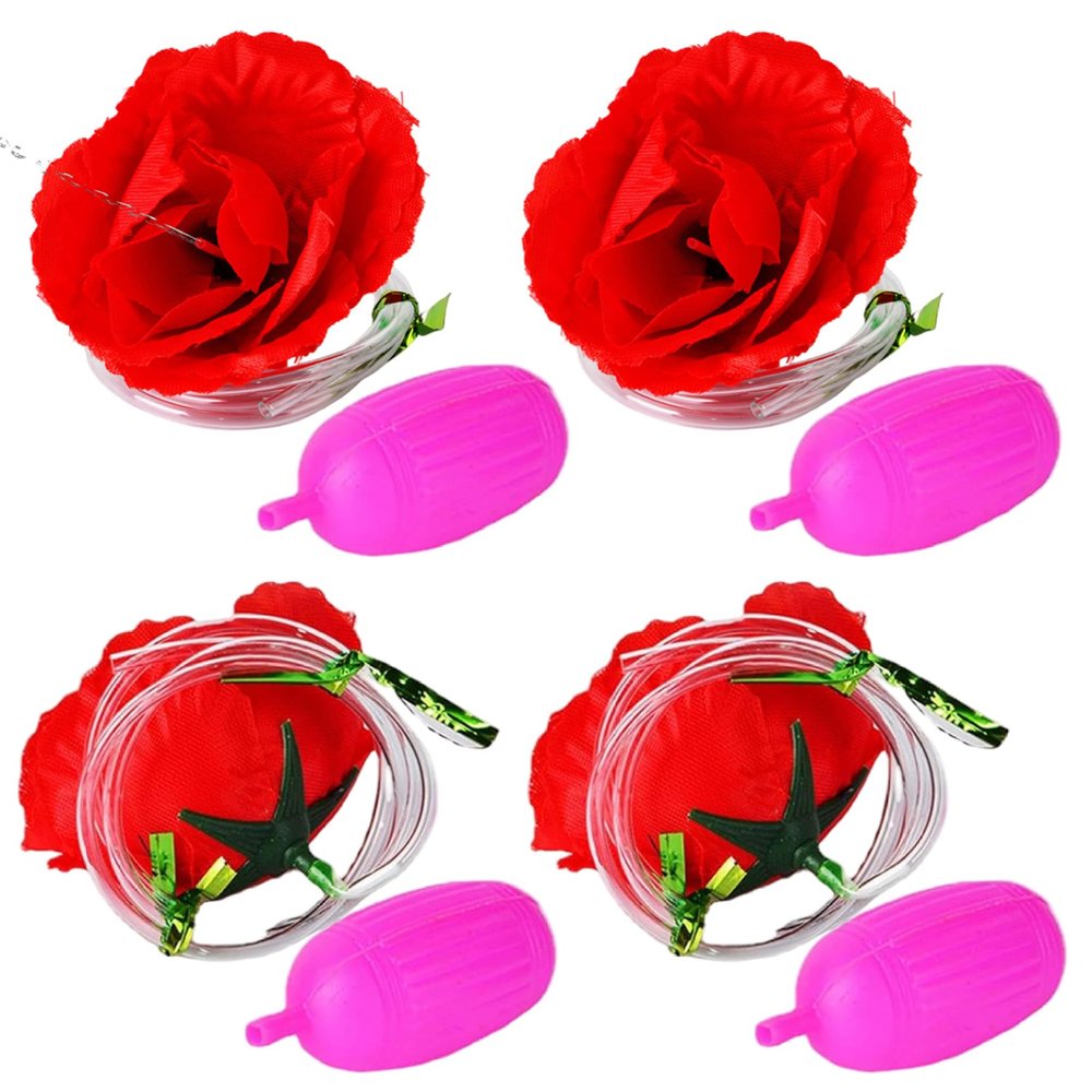 4Pcs Squirting Flower Rose Prank Toys Creative Funny Prank Gifts Realistic Clown Flower That Squirts Water for Party Supplies.