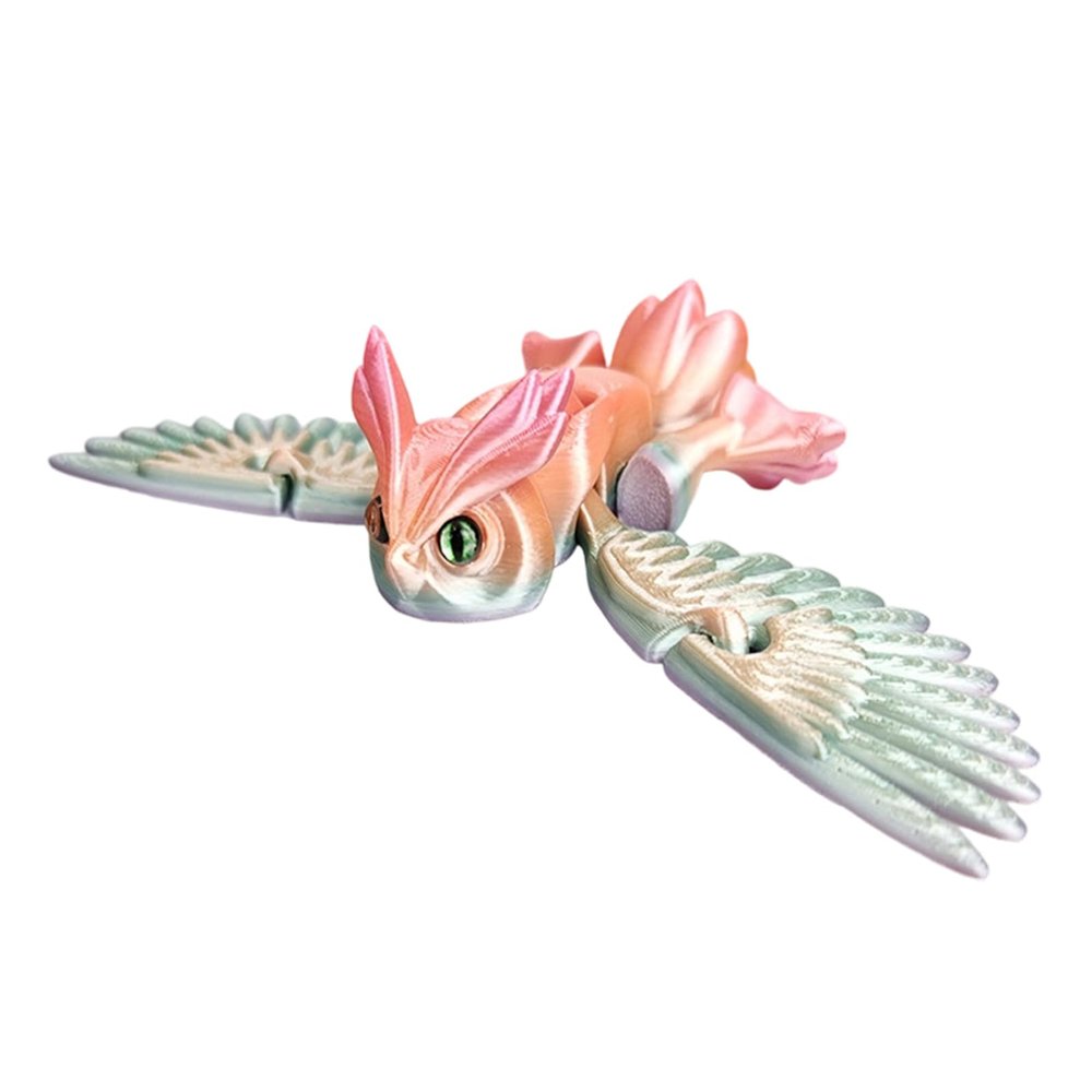 3D Printed Owl Moving Model, Button to Swing Wings Desktop Ornament Decorative