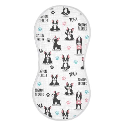 1 Pack Muslin Burp Cloths Dogs Yoga White Cotton Baby Burp Cloths Ultra Absorbent Soft Thick Burping Cloth for Newborn Boys Girls 22x11 Inch