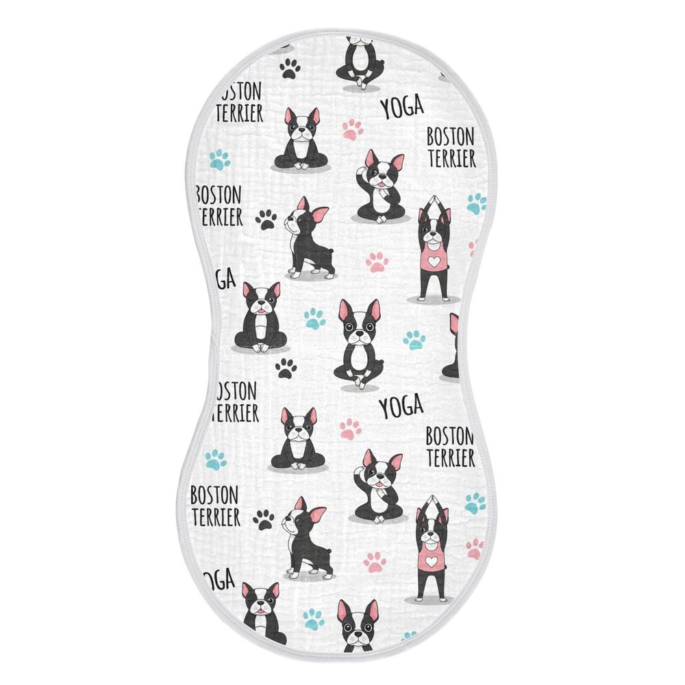 1 Pack Muslin Burp Cloths Dogs Yoga White Cotton Baby Burp Cloths Ultra Absorbent Soft Thick Burping Cloth for Newborn Boys Girls 22x11 Inch
