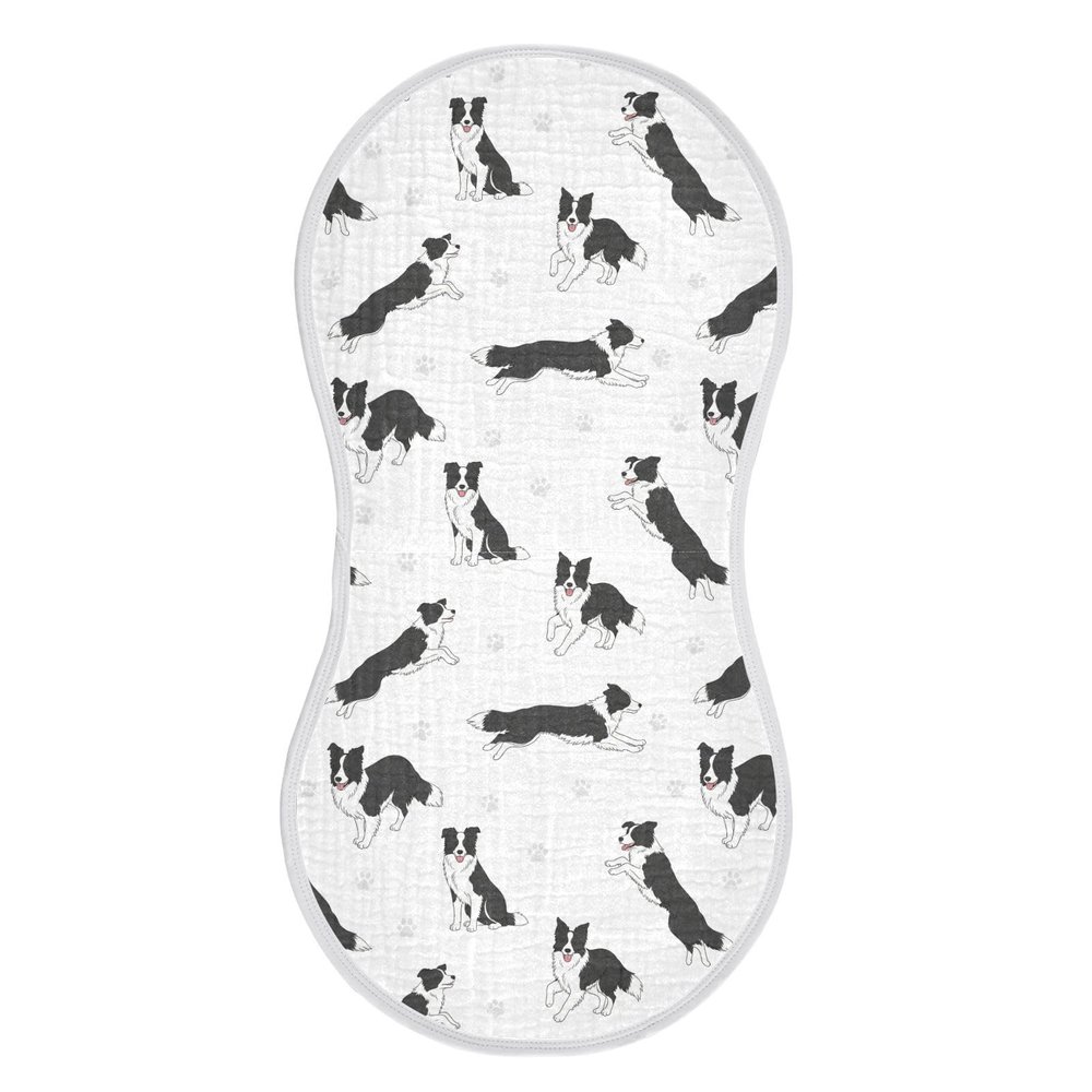 1 Pack Muslin Burp Cloths Collie Dog Paw White Cotton Baby Burp Cloths Absorbent Burping Cloth Soft Spit Up Rags for Newborn Baby Boys Girls 22x11 Inch