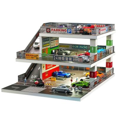 kivcmds Display Case for Hot Wheels and Matchbox Cars,Lighted Scene Parking Garage Diorama for 1/64 Diecast Model Cars,Toy Car Trucks Storage Garage (Light Gray)