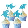 12Pcs Shark Cupcake Toppers Shark Fin Cupcake Topper Blue Glitter Shark Decoration Ocean Themed Party Shark Cake Decor for Ocean Animals Shark Theme Kids Birthday Parties view 1